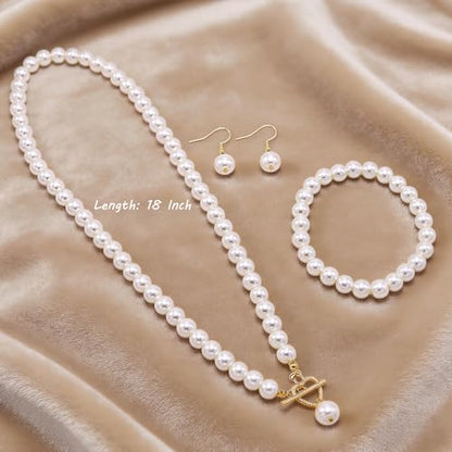 Cryshimmer Pearl Choker Necklace for Women Faux Pearl Beads Strand Necklace Earring Set Costume Jewelry,Gift for Wife Mother - color: Heart Toggle