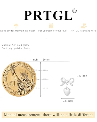 Stud Earrings for Women- 14K Gold/White Gold Plated/Black Bow Dragon Softball Snake Bat Stud Earrings - color: Silver Bow Heart