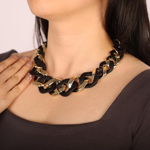 Punk Chunky Mixed Color Cuban Chain Necklace Acrylic Link Chain Lightweight Chain Curb Choker for Women - color: Black Gold