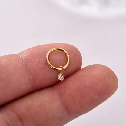 Ourania 16G Gold Stainless Steel Zircon Dangle Huggie Hoop Rook Piercing Helix Hoop Earring Tragus Hoop Cartilage Piercing for Women - color: Triangle Gold 2PCS, size: 1.2*8mm 2pcs