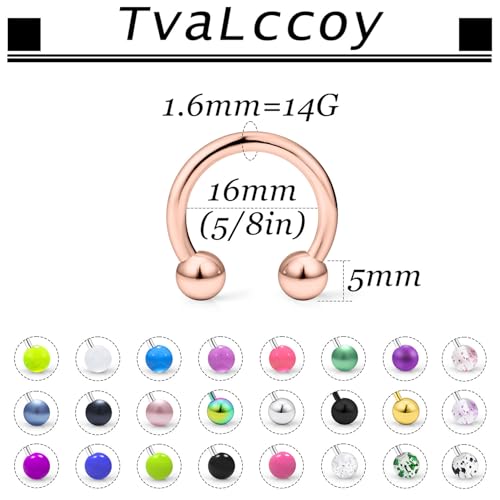 20/18/16/14G Horseshoe Septum Nose Lip Rings Smile Piercings 6/8/10/12/14/16mm Cartilage Helix Daith Earrings Surgical Steel Jewelry for Women Men - size: 14g*5/8in(16mm)