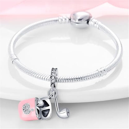 925 Silver Charm for Bracelets Animal Pet Insect Series Women Jewelry Gift - color: Pink earphones