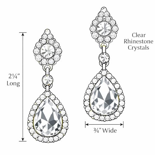 Mariell Black Crystal Teardrop Dangle Earrings, Jewlery for Brides, Bridesmaids, Prom and Wedding Parties - color: Gold Clip On