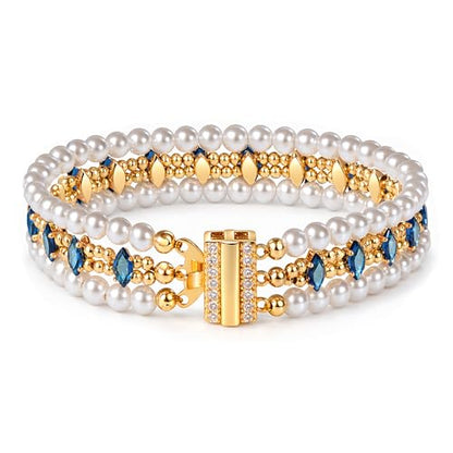 18K Gold Plated Faux Pearl Beaded Bracelet for Women | Vintage Design No Tarnish Finish Gift Box for Birthdays Weddings Anniversaries and Everyday Wear