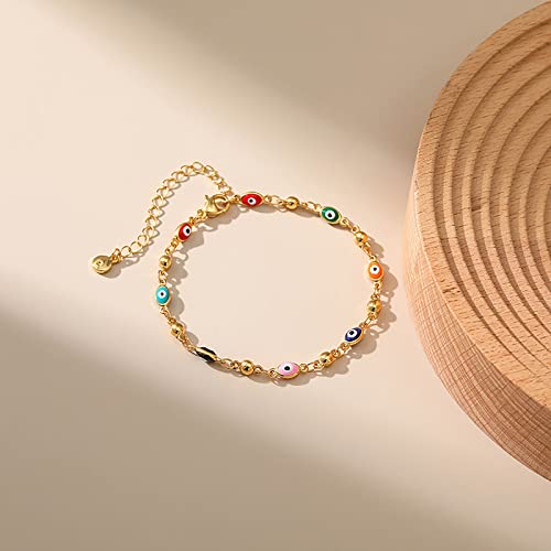 Dainty Gold Bracelets for Women, 18 Gold Plated Adjustable Evil Eye/Butterfly/Beaded/Pearl/Heart/Turquoise Handmade Bracelet for Women - style: Evil Eye and Gold Bead