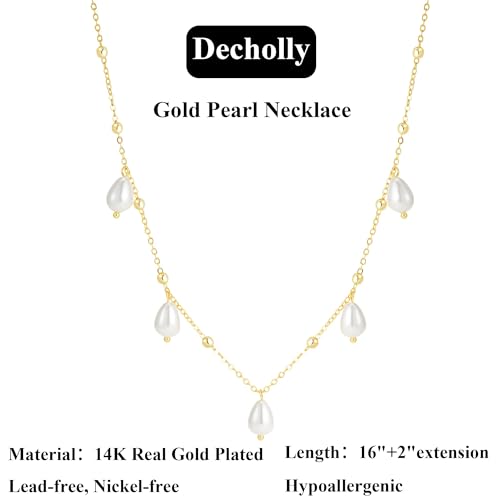 Gold Pearl Necklaces for Women Trendy, 14K Gold Plated Dainty Necklace Simple Layered Pearl Necklaces for Women Trendy Wedding Birthday Jewelry - color: 6-Satellite Pearl