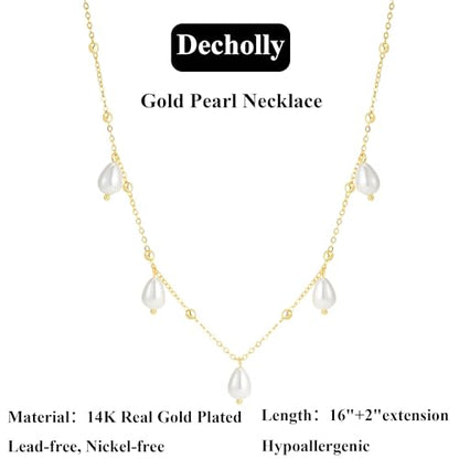 Gold Pearl Necklaces for Women Trendy, 14K Gold Plated Dainty Necklace Simple Layered Pearl Necklaces for Women Trendy Wedding Birthday Jewelry - color: 6-Satellite Pearl