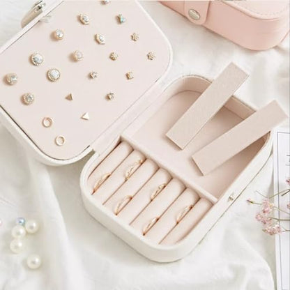 Personalized Jewelry Box Gifts for Women Custom Travel Jewelry Case Organization Leather Customized Birthday Anniversary Bridesmaid Gifts - color: 008-Pink/White-Flower