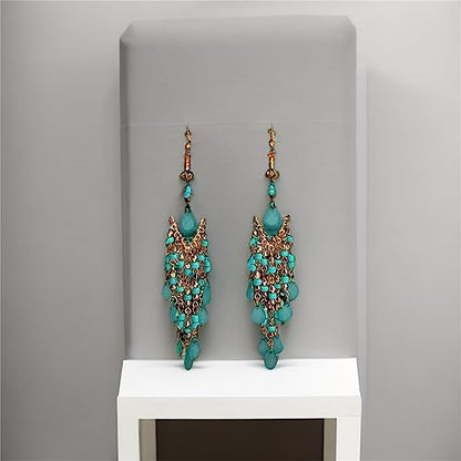 Essencedelight Crystal Beaded Tassel Earring Long Beaded Dangle Earring Fringe Hook Earring for Women Bridal Wedding - color: blue 2