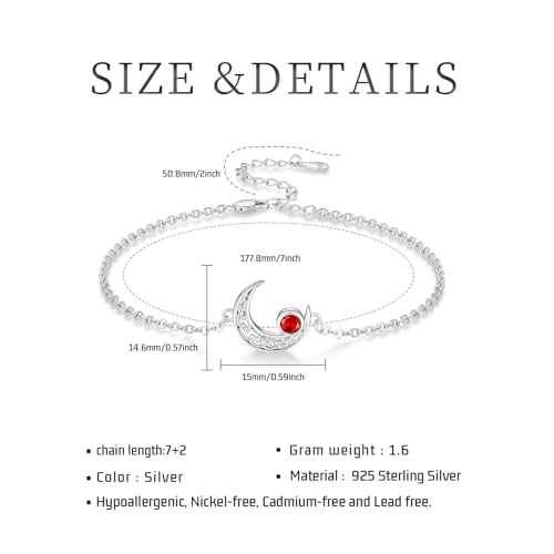 Moon Bracelet for Women 925 Sterling Silver Moonstone/Birthstone Moon Bracelet Butterfly/Dragonfly Bracelet Celtic Moon Butterfly Dragonfly Jewelry Gifts for Women - style: 07-July Birthstone
