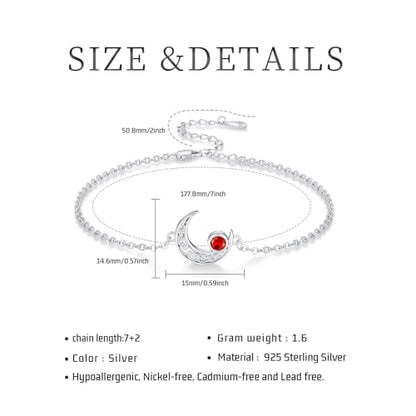 Moon Bracelet for Women 925 Sterling Silver Moonstone/Birthstone Moon Bracelet Butterfly/Dragonfly Bracelet Celtic Moon Butterfly Dragonfly Jewelry Gifts for Women - style: 07-July Birthstone
