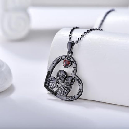 Sterling Silver Halloween Necklace Gothic Jewelry Gifts for Women Men - style: Skeleton-Black