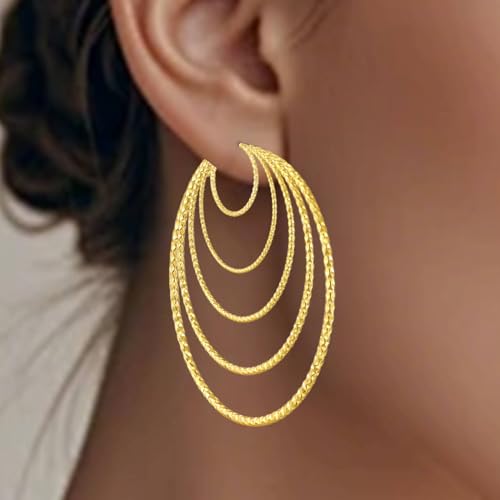 4/10 Pairs Stainless Steel Gold Silver Plated Hoop Earrings Hypoallergenic Dainty Big Small Hoops Earrings Set for Women - color: 5 Pairs Gold Plated Filigree Hoop Earrings Set