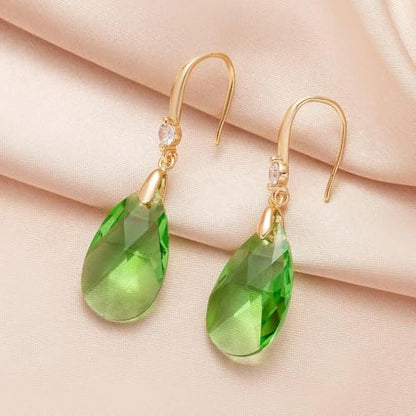 Austrian Crystal Teardrop Dangle Drop Earrings for Women 14K Gold Plated Hook Earring Hypoallergenic Jewelry Gifts for Women Girls - color: Fern Green