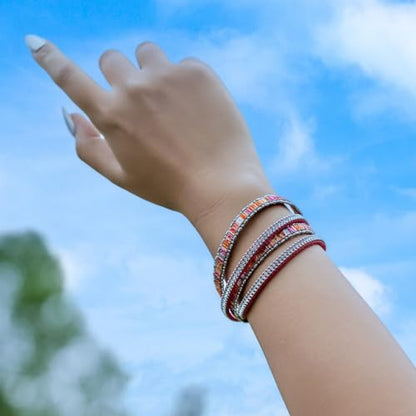 Boho Double Wrap Leather Bracelets Stackable Layered Western Hippie Jewelry | Colorful Stacked Bohemian Statement Chunky Magnetic Clasp Cuff Bangles Cowgirl Country Summer Beach Outfits for Women Trendy - color: Hot Pink