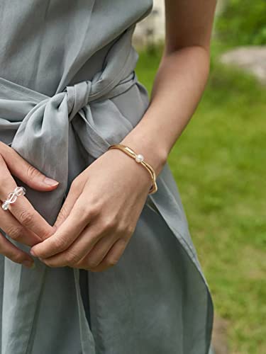 PERNNLA PEARL Dainty Gold Bar Bracelet for Women Simple Delicate Thin Cuff Bangle Hook Bracelet 18K Gold Plated Handmade Minimalist Jewelry - color: 7.Wave
