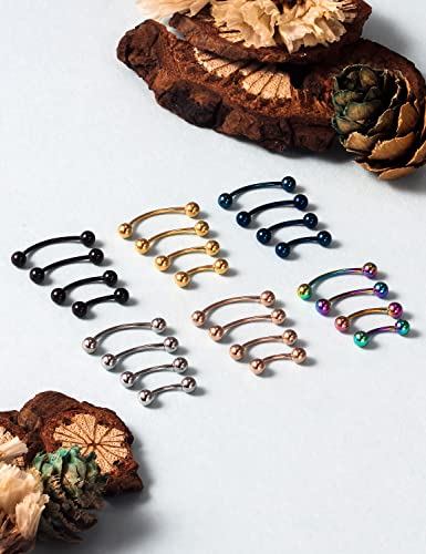 20G 16G 14G 12G Eyebrow Piercing Jewelry Surgical Steel Curved Barbell Eyebrow Ring Vertical Labret Lip Jewelry Rook Daith Earrings Piercing Jewelry for Women Men 6mm 8mm 10mm 12mm 14mm - color: 20G-Mix Color