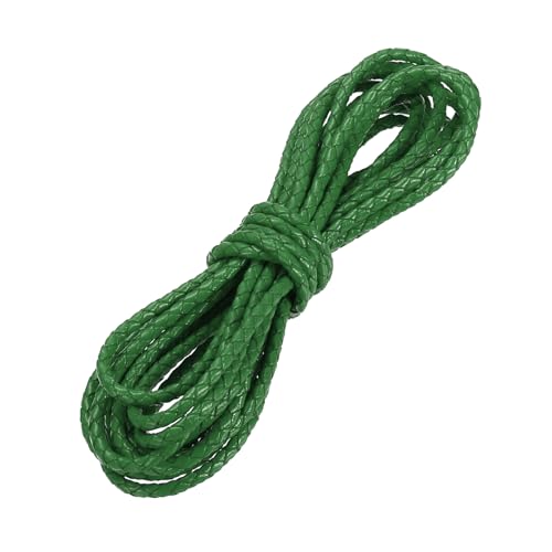 PATIKIL 3.3 Yards Braided Leather Cord, 3mm Round Braided Faux Necklace Cord Bolo Tie String for Necklace Crafts Beading Braiding, Dark Green - color: Dark Green, size: 3mm
