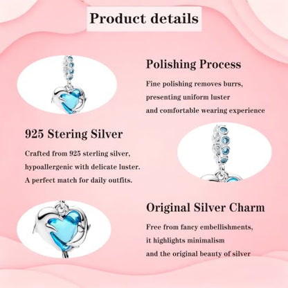 925 Sterling Silver Charms Pendants Mom Heart Dog koi fish Sea Turtle Football Charms for bracelet Pendants Beads Mom Sister Wife Family, Friends, Birthday gifts - style: Dolphin Pendant