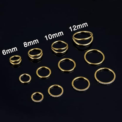 14G 16G 18G Surgical Steel Nose Septum Rings Hoops - Stainless Steel Segment Nose Rings Hoop Helix Cartilage Clicker Daith Tragus Sleeper Hoop Earrings for Women Men 6mm 8mm 10mm 12mm - color: Gold Plated 3PCS, size: 18g 10mm