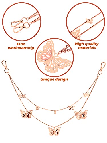 Jadive 5 Pieces Belt Chain Jeans Pants Pocket Waist Multi-Layer Hip Hop Metal Wallet Chain for Men Women - style: Butterfly, Heart, Rose Gold