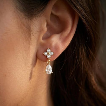 Mchic Dangle Earrings for Women: 18K Gold Plated CZ Drop Earrings Dainty Trendy Hypoallergenic Teardrop Bridal Wedding Style, Sparkly Elegant Dangling Jewelry Gift for Women Bridesmaid Prom Formal - color: Style 3-Gold