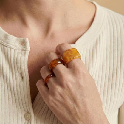Resin Acrylic Plastic Stackable Rings for Women | Statement Chunky, Trendy Colorful, Knuckle Jewelry, Dome Thick Rings, Bulk Set - color: GreenBrown