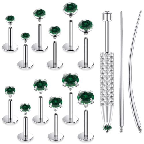 F136 Titanium 20/18/16g Flatback Earrings Nose Lip Rings Jewelry - color: Green, size: 18g