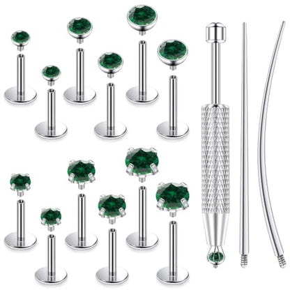 F136 Titanium 20/18/16g Flatback Earrings Nose Lip Rings Jewelry - color: Green, size: 18g