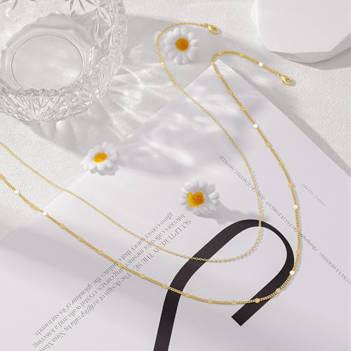 Turandoss Gold Layered Necklaces for Women Dainty 14K Gold Plated Chain Set | Stack Cuban Link Chain Necklace Personalized Lip Satellite Flat Curb Link Necklaces for Women Trendy Set - color: Link/Flat Curb Chain