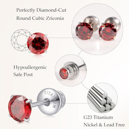 Limerencia Birthstone Screw Back Earrings G23 Implant Grade Titanium Stud Earrings Hypoallergenic Cubic Zirconia Posts Studs Jewelry Gifts for Girls Sensitive Ears - color: January