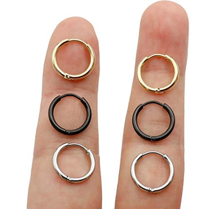 EACHLP Tiny Hoop Earrings 18K Real Gold Plating Surgical Steel Unisex - style: 10MM Hoops