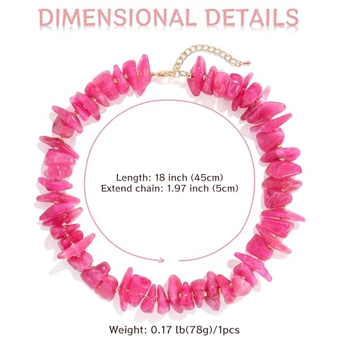 Elegance 11 designs Chunky Heart Necklace for Women, Colorful Acrylic Beaded Statement Puff Heart Necklace, Cute Boho Y2K Choker Necklace for Gift Jewelry - color: Hot Pink