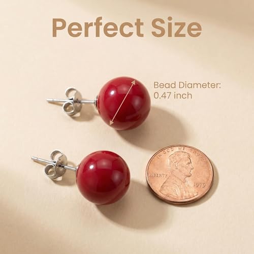 Pearl Stud Earrings Multicolor Shell Beads Pearl Hypoallergenic Stud Earrings Ocean Shell Pearl Jewelry - color: Red
