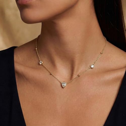 Coolkin 3 PCS Women Gifts Layered Gold Necklace for Women,14K Gold Plated Dainty CZ Pendant Layering Gold Necklaces Set Chain Choker Cubic Zirconia Necklace Trendy Jewelry Gifts - style: Circular CZ