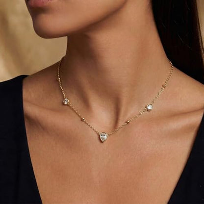 Coolkin 3 PCS Women Gifts Layered Gold Necklace for Women,14K Gold Plated Dainty CZ Pendant Layering Gold Necklaces Set Chain Choker Cubic Zirconia Necklace Trendy Jewelry Gifts - style: Circular CZ