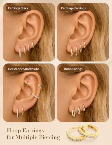 Hypoallergenic Gold Huggie Hoop Earrings Set for Women Girls | 14K Gold Plated, Small Hoop Earrings Set, Gold Hoop Earring for Women, Huggie Hoop Earrings, Hypoallergenic Gold Earrings - color: 14K Gold Plated