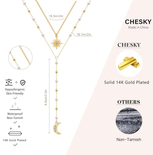 CHESKY Long Necklace for Women, 14k Gold Plated/Streling Silver Lariat Y Necklaces - style: y necklace 16