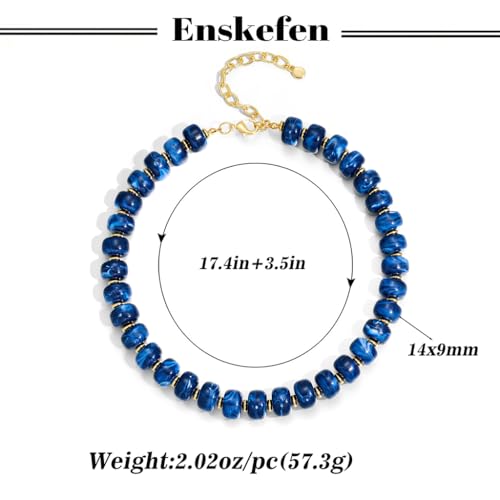 Chunky Beaded Necklace for Women Trendy Multicolor Resin Beads Choker Necklaces Boho Summer Statement Necklace Chunky Heart Jewelry - color: Bead necklace-dark blue