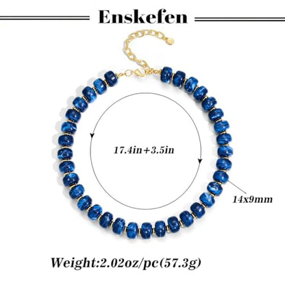Chunky Beaded Necklace for Women Trendy Multicolor Resin Beads Choker Necklaces Boho Summer Statement Necklace Chunky Heart Jewelry - color: Bead necklace-dark blue