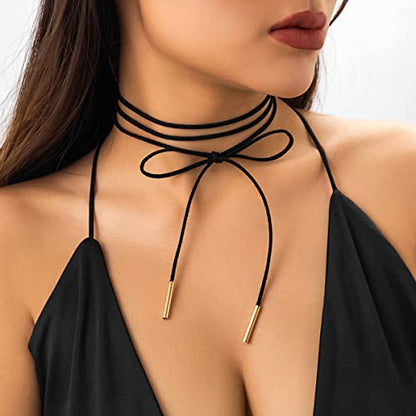 Sexy Bow-knot Choker Necklace for Women, Velvet Tie Neck Gothic Long Wrap Rope Collar Tie Red Chocker Ribbon Suede necklace Accessories for Party Prom - color: black 2