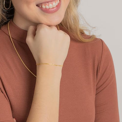 Sterling Silver Figaro Link Chain Bracelet Ankelet 2mm Italian - color: 18kt Gold, size: 8" Bracelet