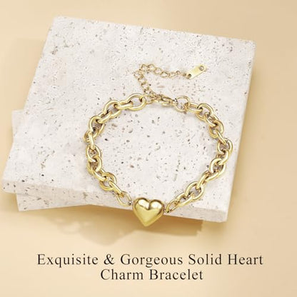 Emibele Heart Charm Bracelet for Women, Bible Verse Bracelet Stainless Steel 18K Gold Plated Bracelet Love Pendant Link Chain OT Clasp, Birthday Christmas Jewelry Gift for Mother Her - color: Gold Heart