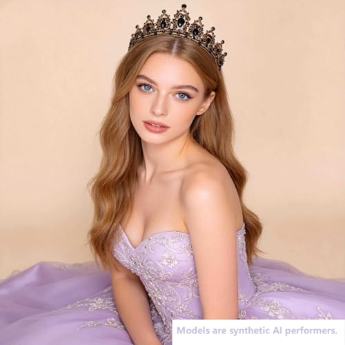 Kamirola - Queen Crown and Tiaras Princess Crown for Women Crystal Headbands for Bridal, Princess for Wedding and Party - color: Black