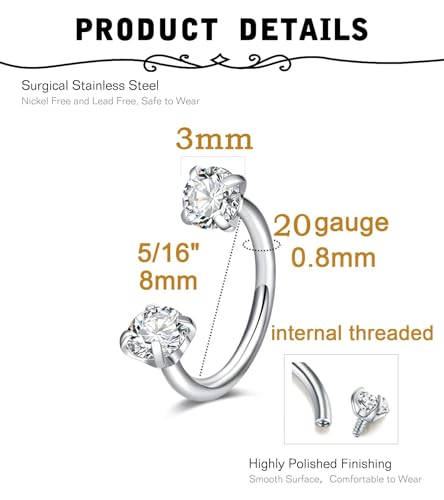 MODRSA 20g Nose Rings Hoops Nose Studs for Women Surgical Steel Hypoallergenic 20 Gauge Nostril Piercing Jewelry L Shape Crokscrew Silver Rose Gold Black Hoop Nostril Rings for Men - color: B11 - Horseshoe ring 20g - silver