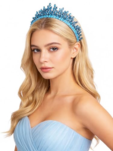 Bridal Rhinestone Headband Wedding Hair Accessories for Women, Pearl Crystal Headband Wedding Costume Headpieces for Brides Princess Quinceanera Christmas Party Prom Birthday(Light Blue) - color: Light Blue