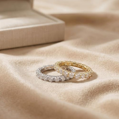 Eternity Engagement Wedding Bands Ring Gold Plated Stackable 3mm Size 4-9 - color: Silver