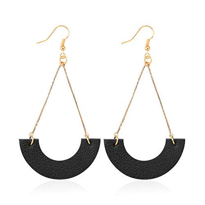 KINIVA Leather Dangle Earrings for Women Trendy, Lightweight Leaf Circle Lightning Earrings Drop, Jewelry Gifts for Women - color: 31 Black