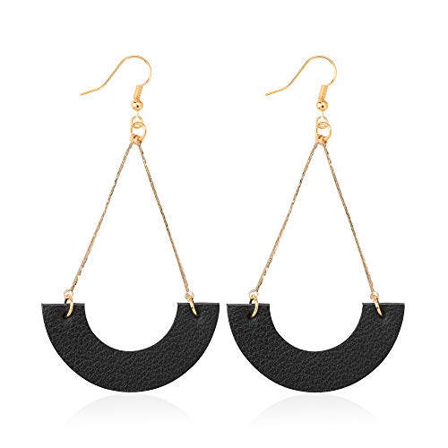 KINIVA Leather Dangle Earrings for Women Trendy, Lightweight Leaf Circle Lightning Earrings Drop, Jewelry Gifts for Women - color: 31 Black