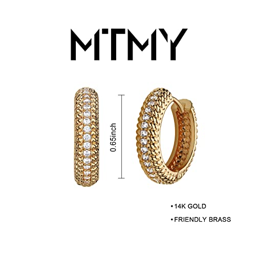 Huggie Hoop Earrings 14K Gold Plated Cubic Zirconia Dainty Simple Cute Beads Elegant CZ Circle Small Hoop Earring for Women Minimalist Handmade Hypoallergenic Jewelry - color: CZ-Middle Row